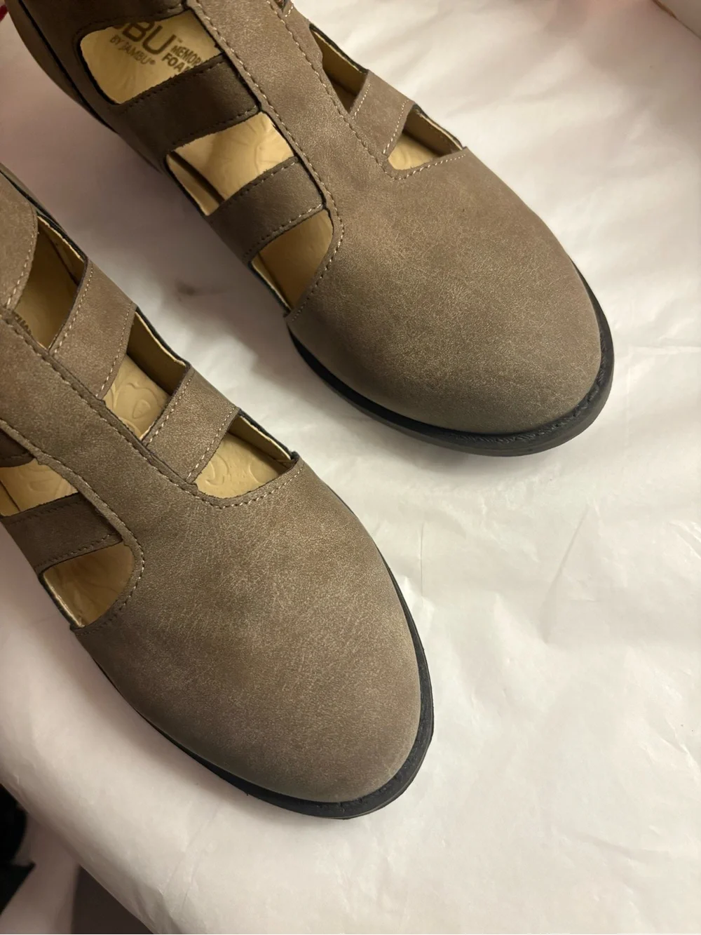 JBU Taupe Cutout Strappy Block Heel Ankle Boots